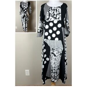Caara‎ Krefeld Midi Dress Small Scarf Print Asymmetric Artsy Lagenlook Oversized